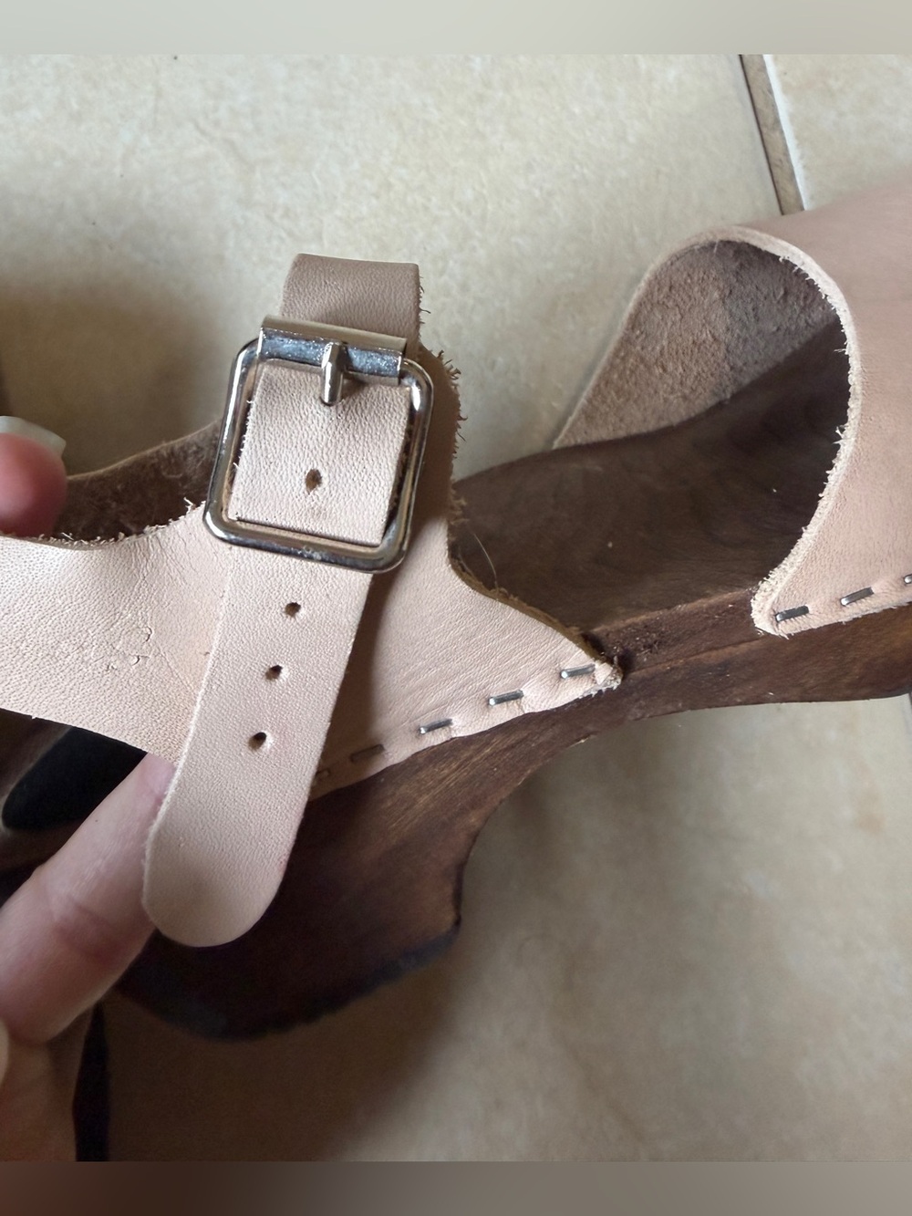 Lotta's Stockholm Swedish Comfort Womens 38 US 8 Wooden Clog Sandals Leather - Picture 7 of 11
